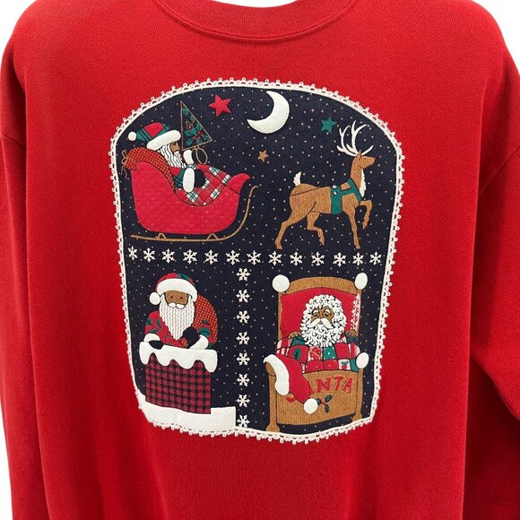 Vintage P.S. Originals Adult Large Sweatshirt Christmas Puffy Print Santa - Picture 2 of 5
